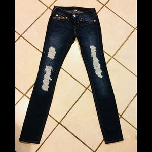 True Religion flap pocket distress skinny sz 24x32